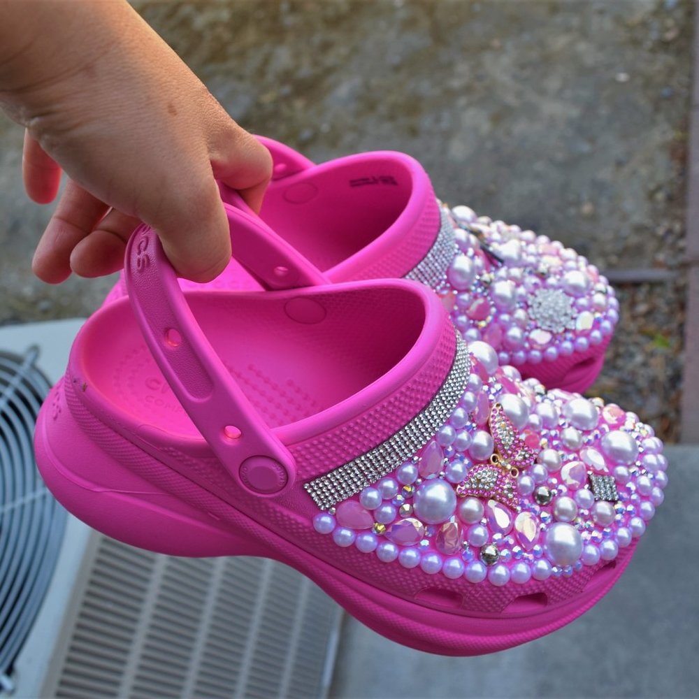 Bling crocs.. bedazzled hot pink crocs/platform crocs women size 6